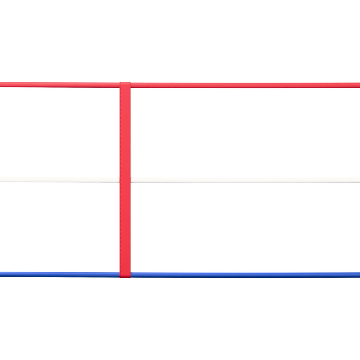 Red, white and blue vinyl ropes joined by rope spacers on a PROLAST floor boxing ring