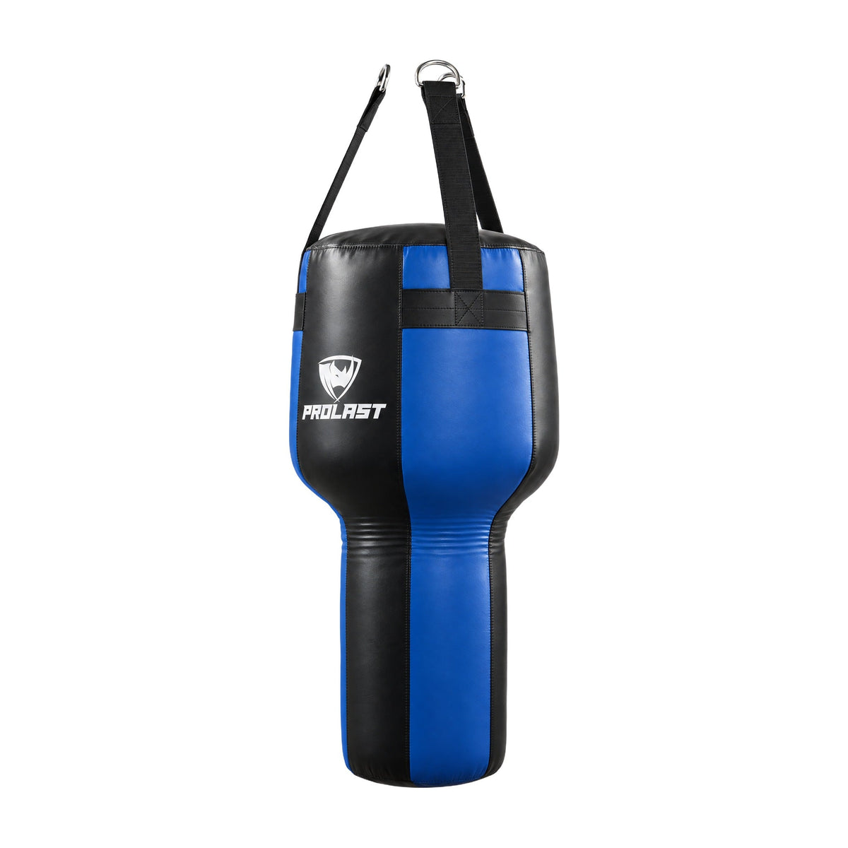 PROLAST black and blue angle heavy bag turned to show a side panel