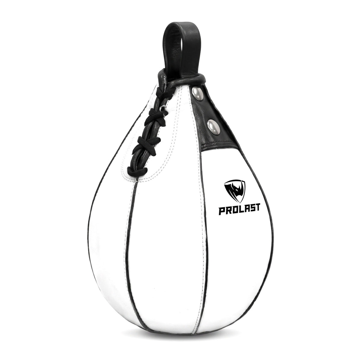 PROLAST white leather speed bag turned to show the laced side seam