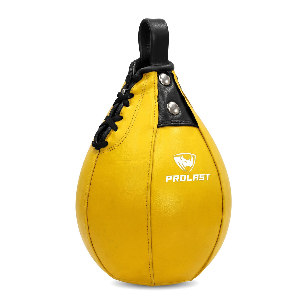 PROLAST yellow leather speed bag turned to show the laced side seam