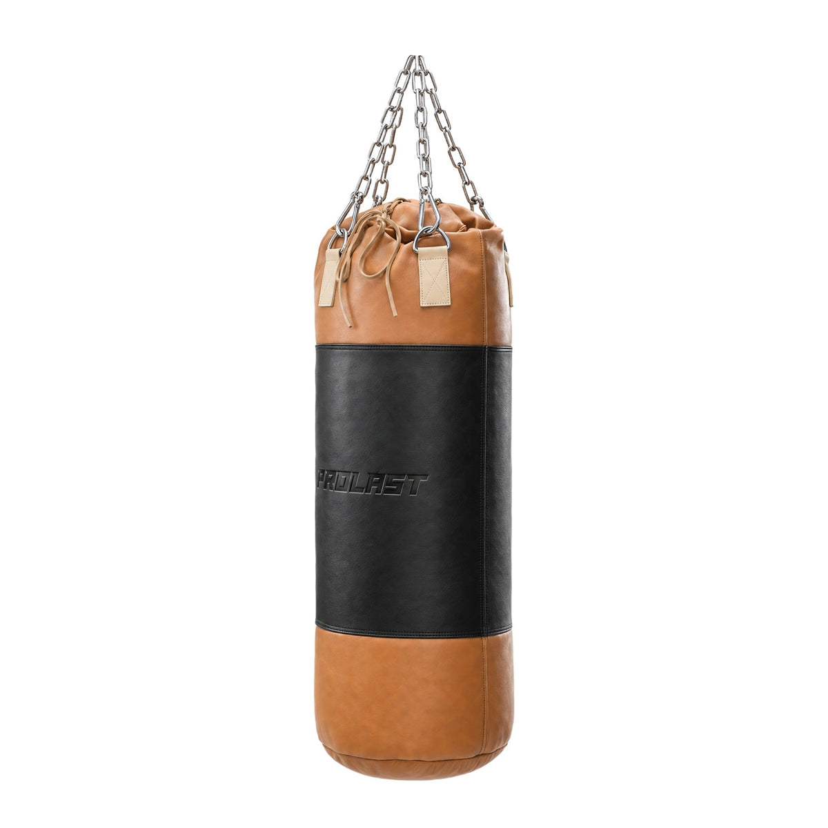PROLAST Multi-Panel Leather Heavy Bag - Black / Caramel, seen from the side