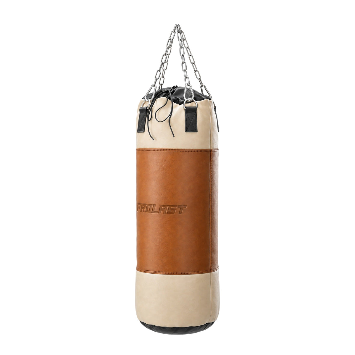 PROLAST Multi-Panel Leather Heavy Bag - Caramel / Cream, seen from the side