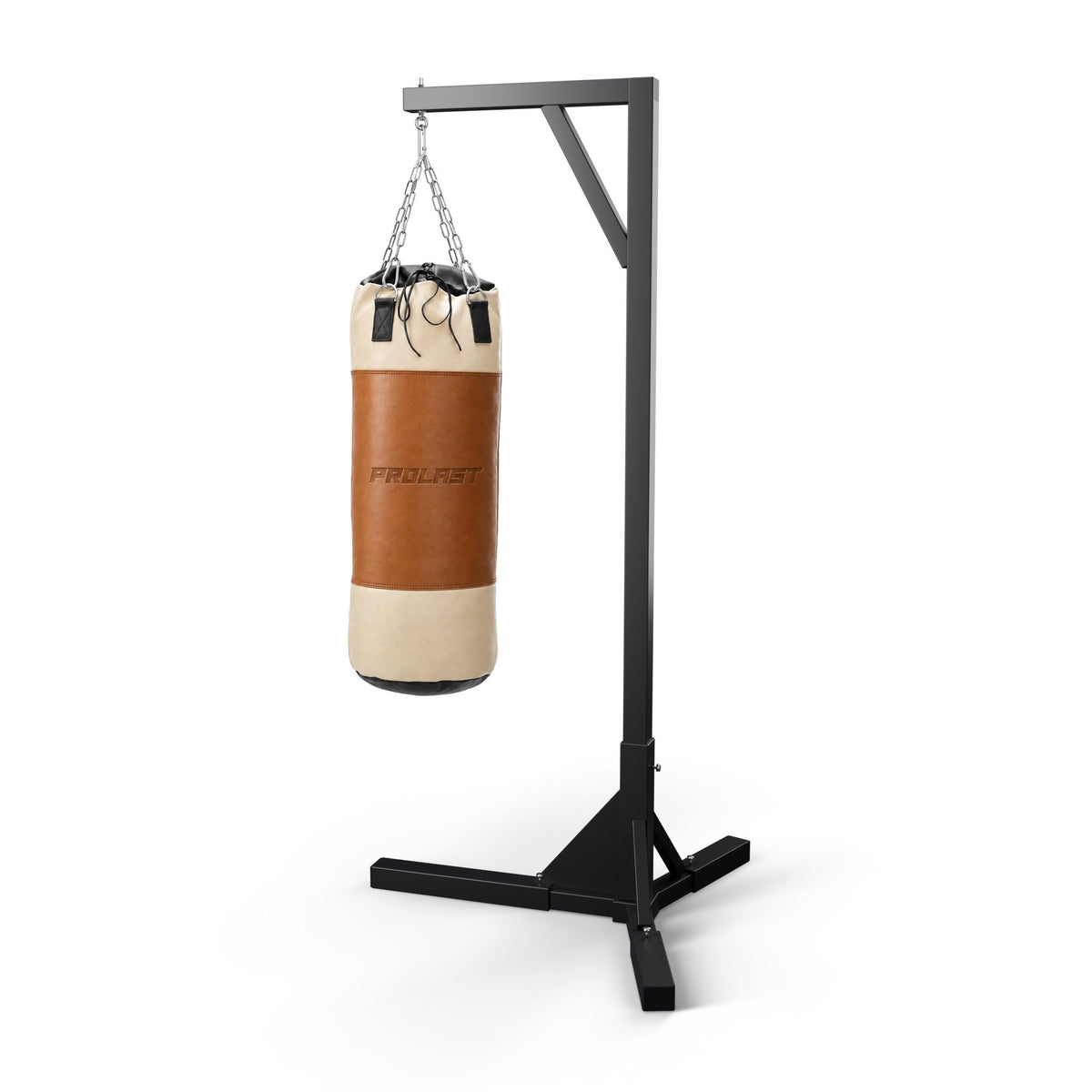 PROLAST Multi-Panel Leather Heavy Bag - Caramel / Cream hanging on its steel chain from a PROLAST bag stand (stand sold separately)