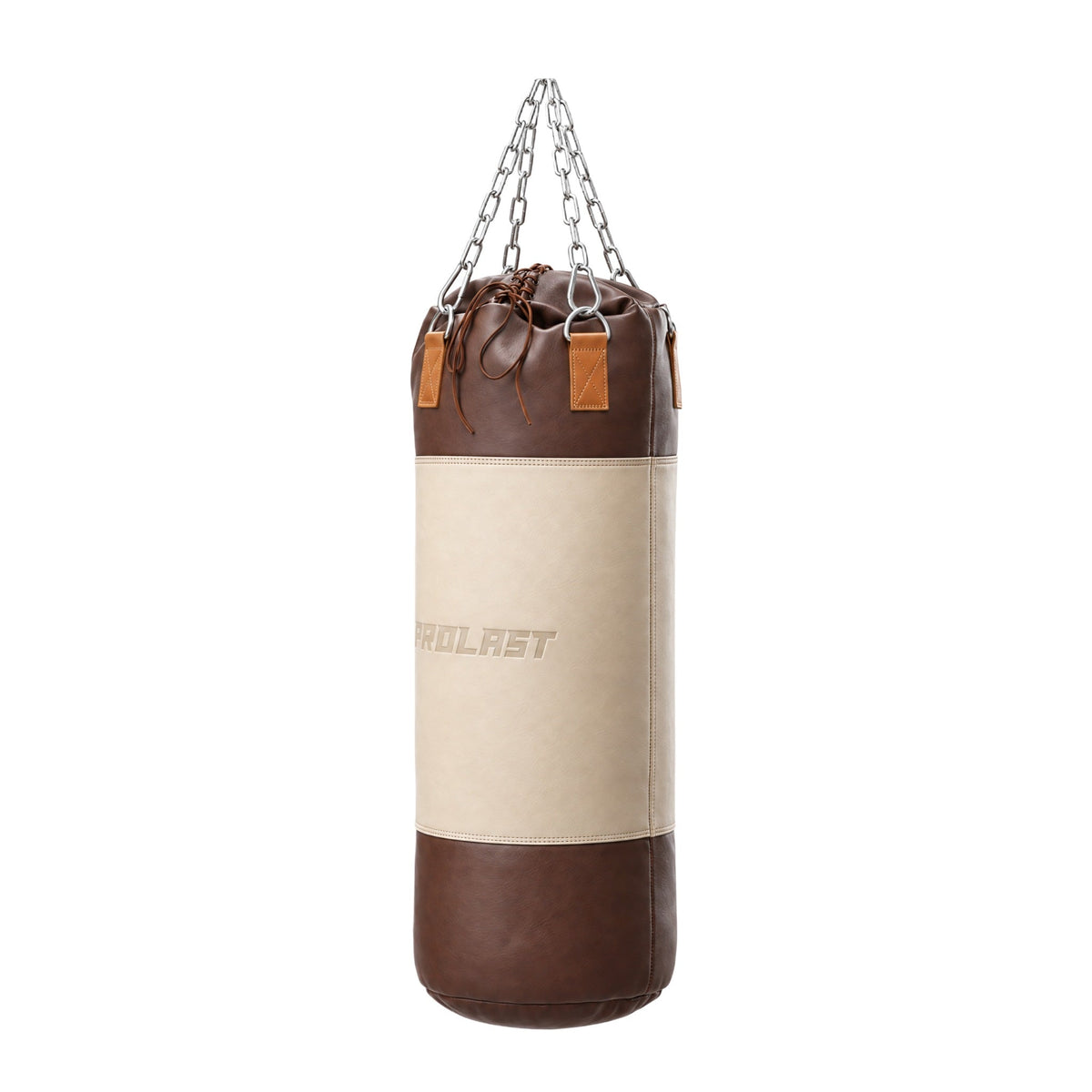 PROLAST Multi-Panel Leather Heavy Bag - Cream / Brown, seen from the side