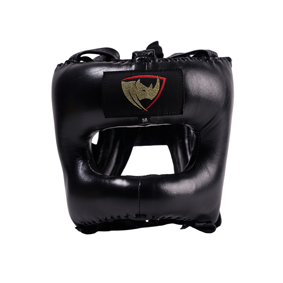 PROLAST nose bar face saver headgear in black, front view of the face opening, nose bar and logo patch