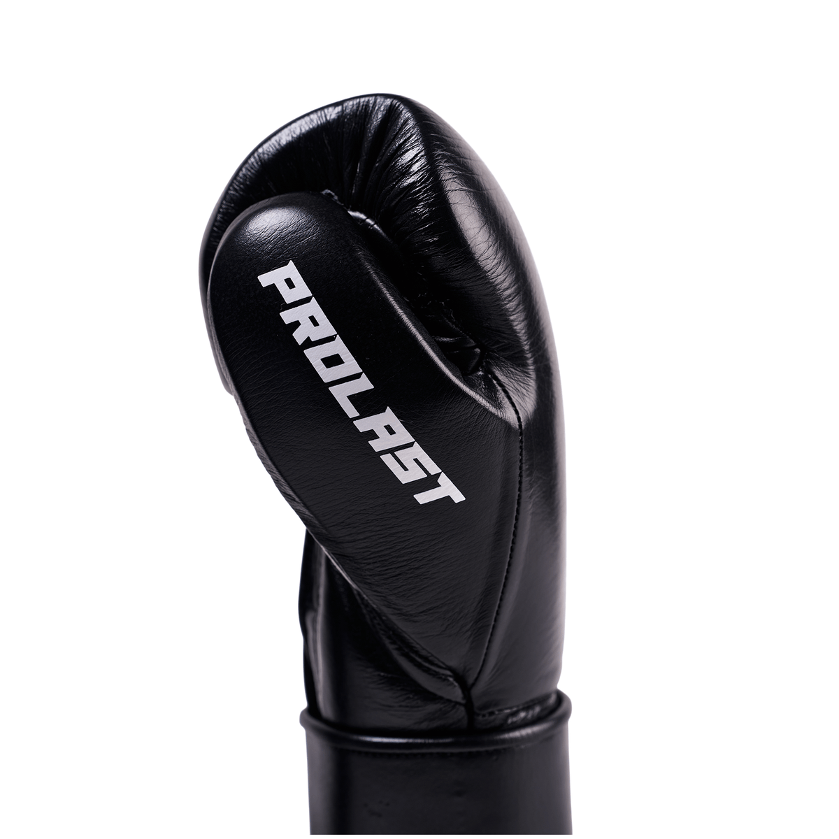 PROLAST PG professional boxing gloves in charcoal black, close-up of the other glove's side with PROLAST lettering