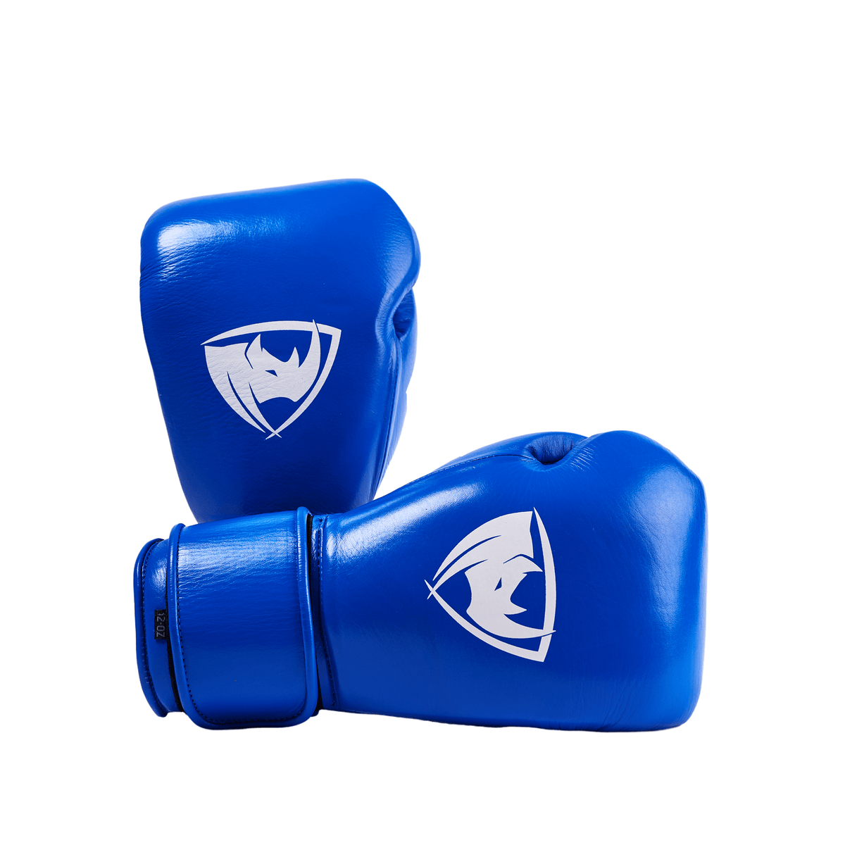 PROLAST PG professional boxing gloves in cobalt blue with Velcro strap, stacked pair with both white rhino logos showing