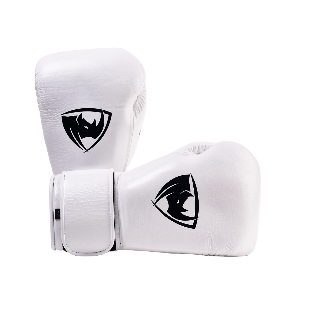 PROLAST PG professional boxing gloves in Columbian white with Velcro strap, stacked pair with both rhino logos showing