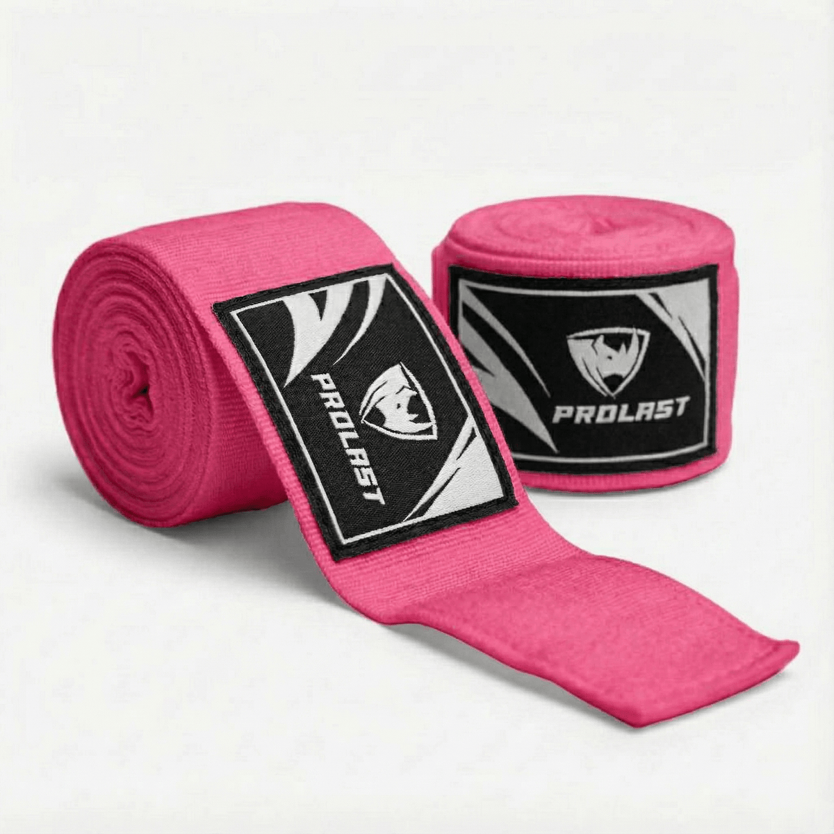 PROLAST 180 in professional boxing hand wraps in Pink, two rolls, one partly unrolled to show the logo label