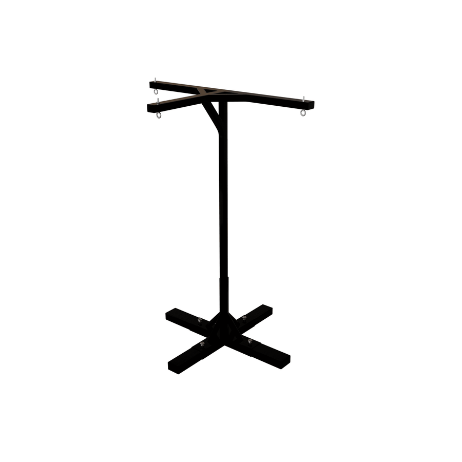 PROLAST triple heavy bag stand without speed bag platform, black steel with three hanging arms with eye hooks, cross base