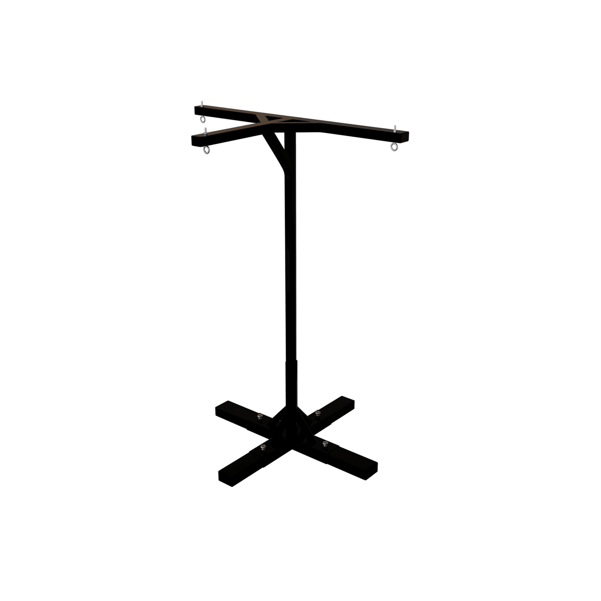 PROLAST triple heavy bag stand without speed bag platform, black steel with three hanging arms with eye hooks, cross base