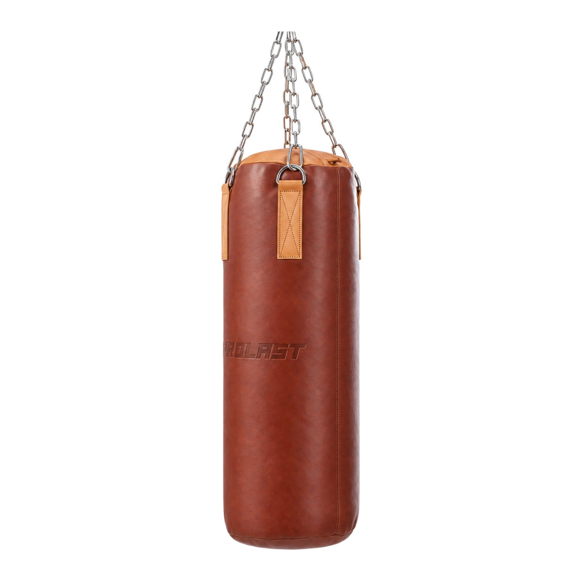 PROLAST Retro Brown Leather Heavy Bag, Tan Trim, seen from the side