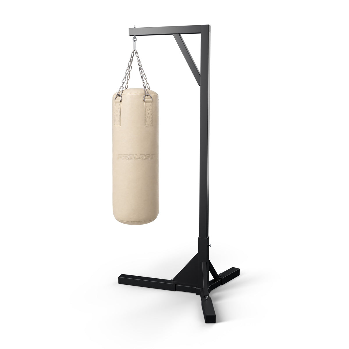 PROLAST Retro Solid Cream Leather Heavy Bag hanging on its steel chain from a PROLAST bag stand (stand sold separately)