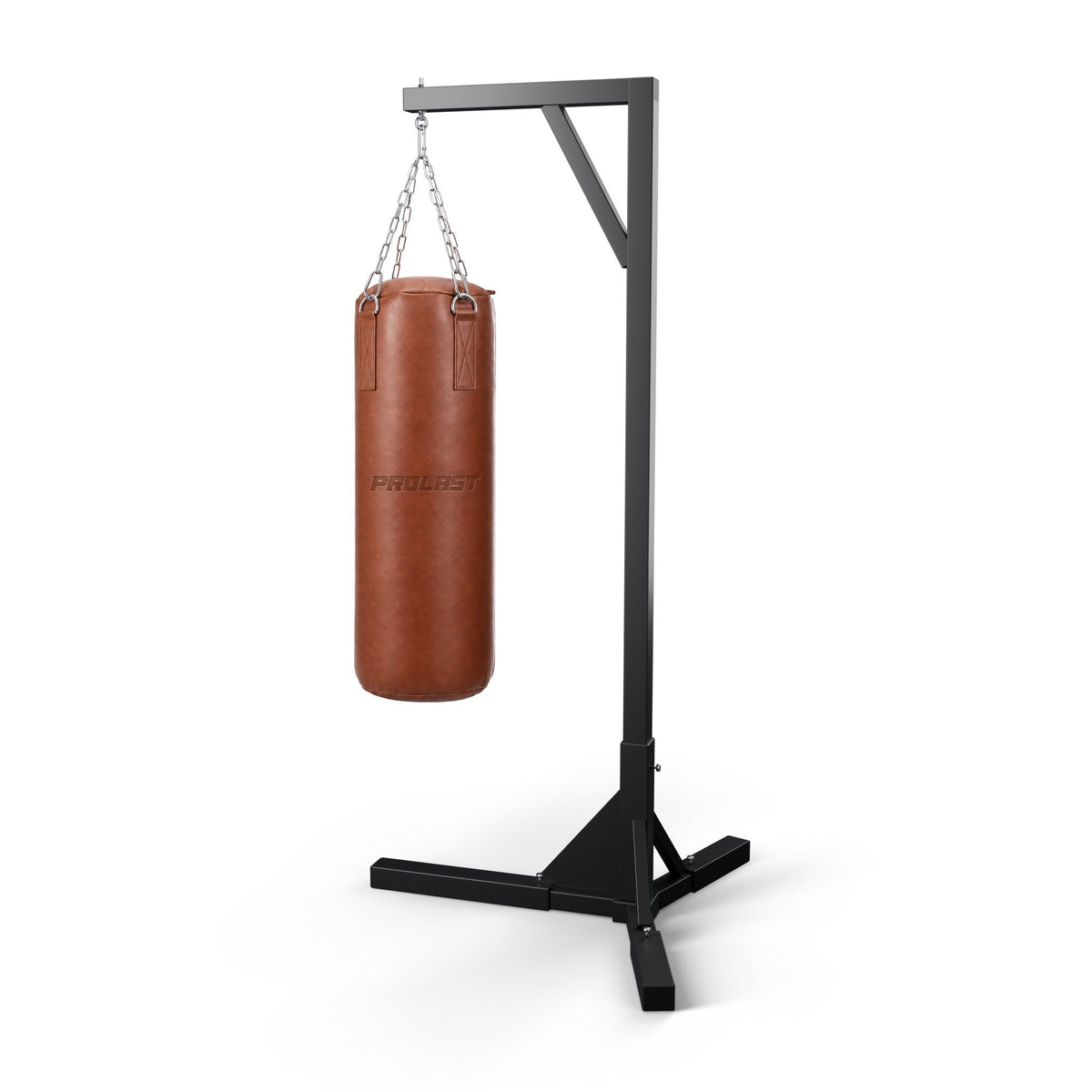 PROLAST Seamless Saddle Brown Leather Heavy Bag hanging on its steel chain from a PROLAST bag stand (stand sold separately)