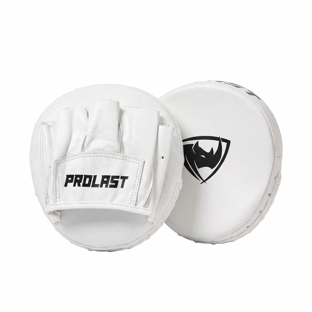 PROLAST speed mitts in white, pair with black PROLAST on the hand pocket and black rhino logo on the face