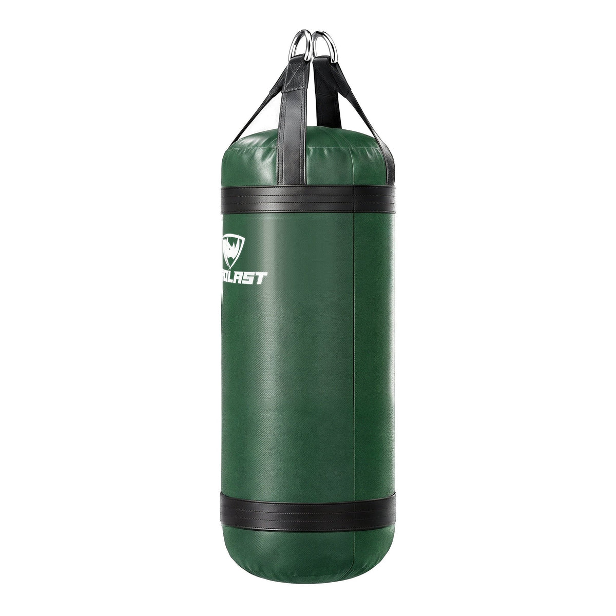 PROLAST 4 ft XL 135 lb stock heavy bag, green with black trims and straps, side view