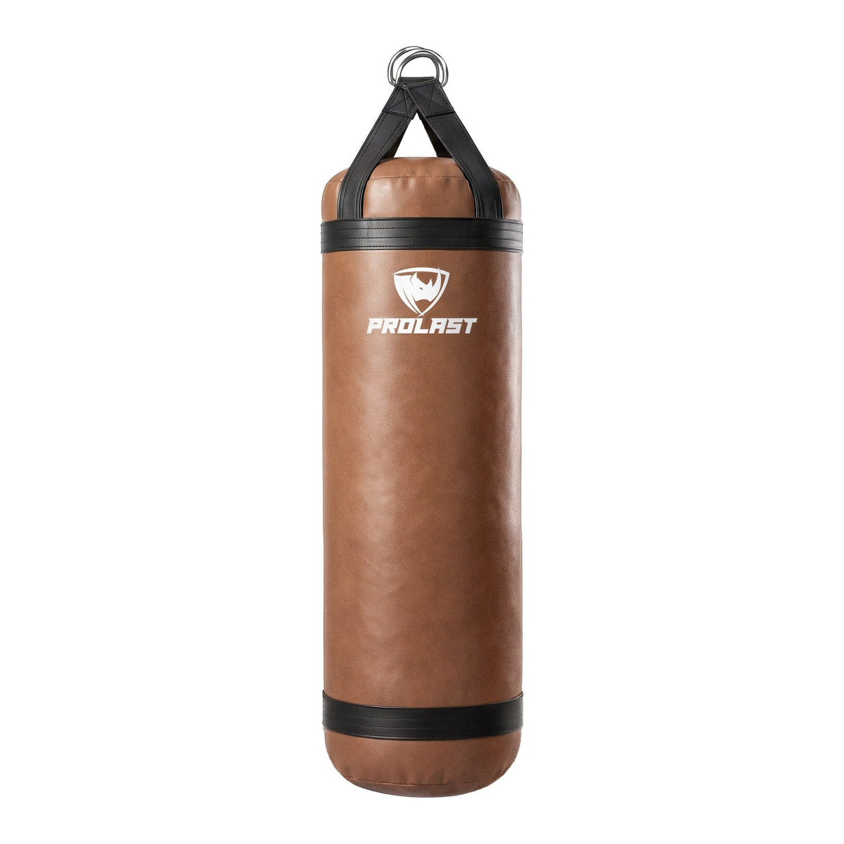 PROLAST 5 ft XL 200 lb stock heavy bag, brown with black trims and straps, front view with the PROLAST logo