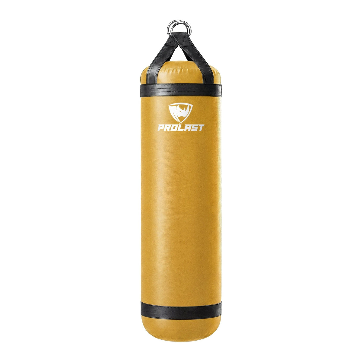 PROLAST 6 ft XL 300 lb stock heavy bag, yellow with black trims and straps, front view with the PROLAST logo