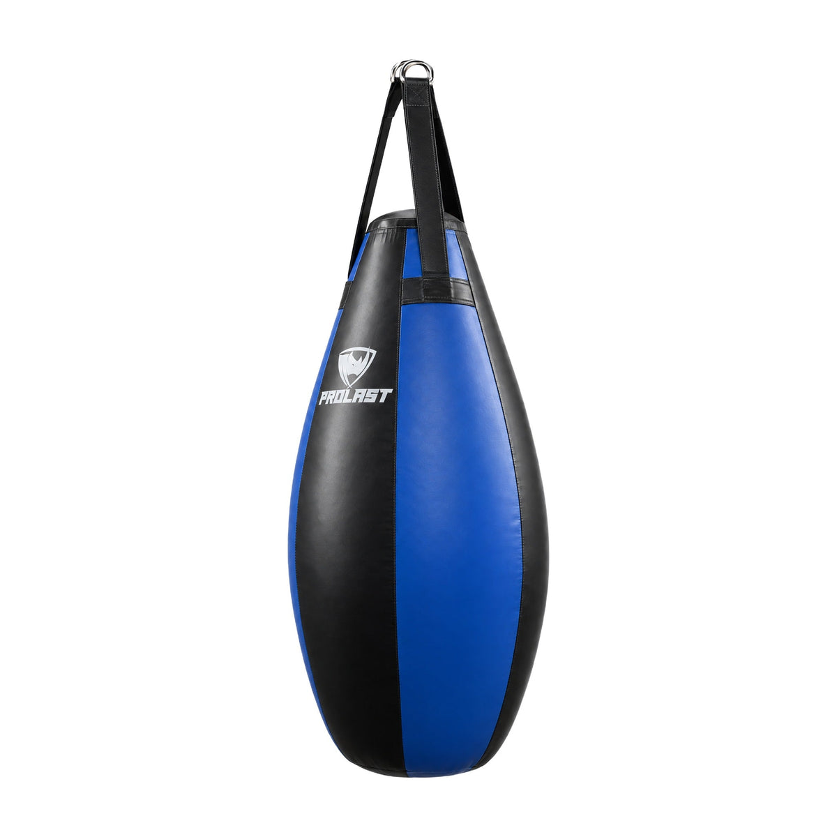 PROLAST black and blue teardrop heavy bag turned to show a side panel