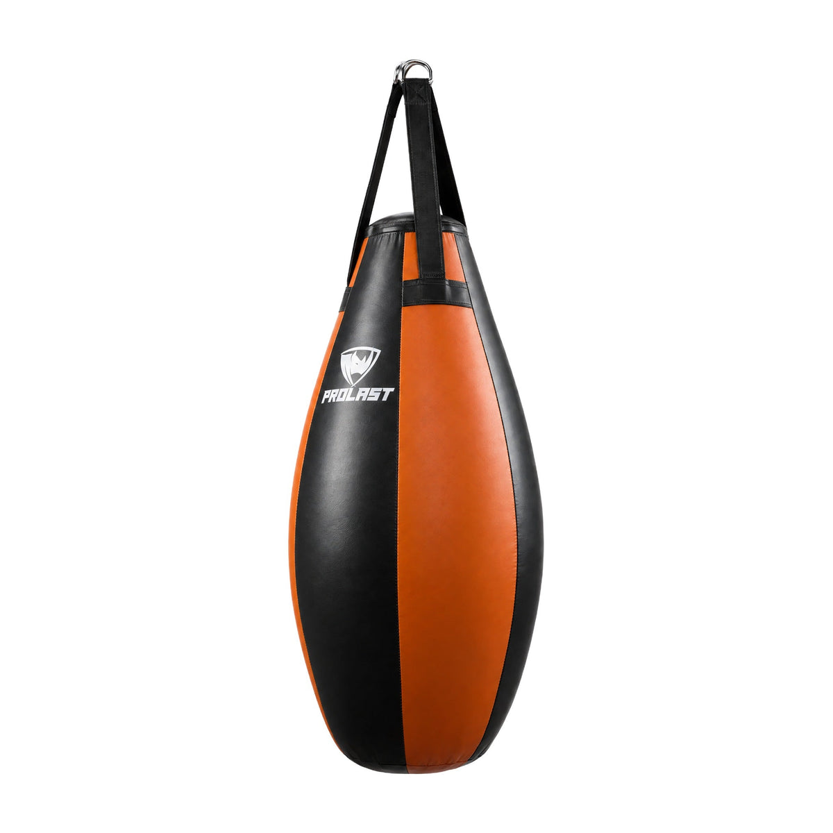 PROLAST black and orange teardrop heavy bag turned to show a side panel