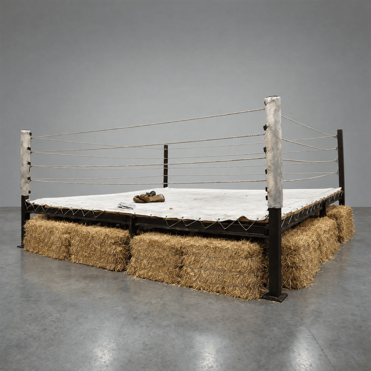 PROLAST vintage boxing ring prop on hay bales, from another corner