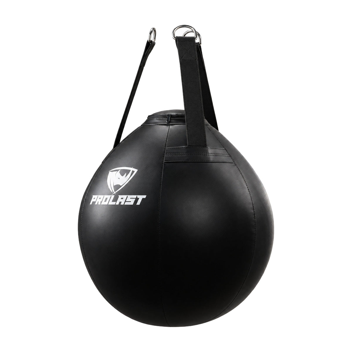 PROLAST all black wrecking ball heavy bag turned to show a side panel