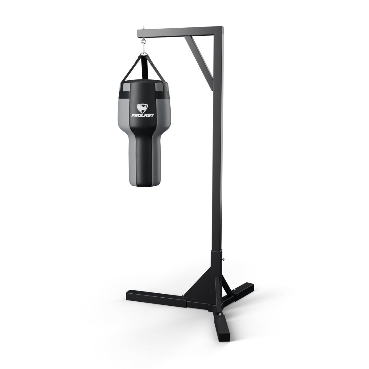 This angle bag hanging from a PROLAST single bag stand on a steel snap hook through its D-rings (stand sold separately)