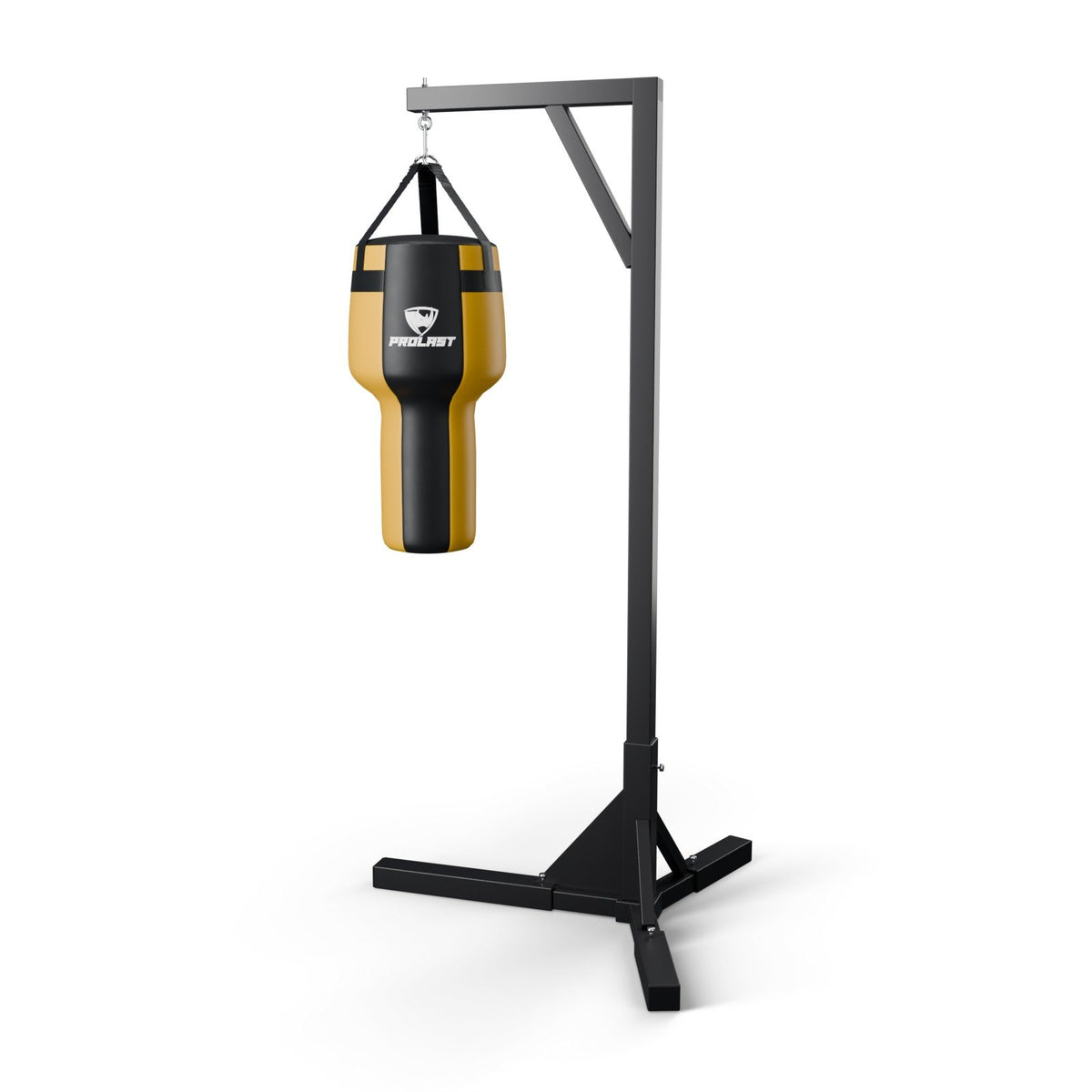 This angle bag hanging from a PROLAST single bag stand on a steel snap hook through its D-rings (stand sold separately)