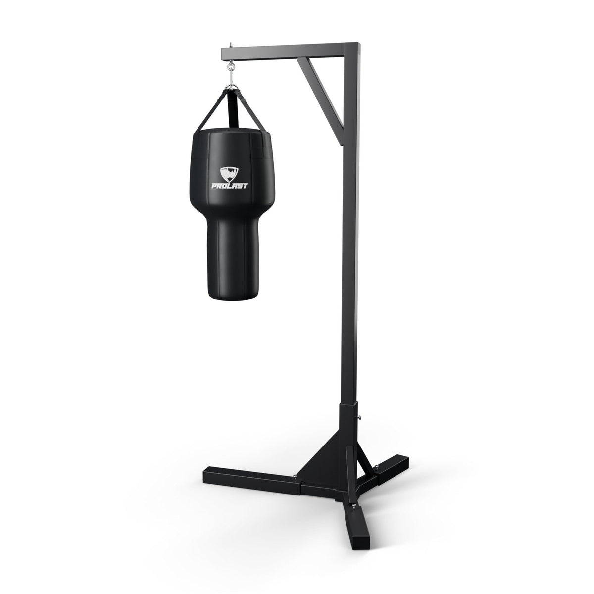 This angle bag hanging from a PROLAST single bag stand on a steel snap hook through its D-rings (stand sold separately)