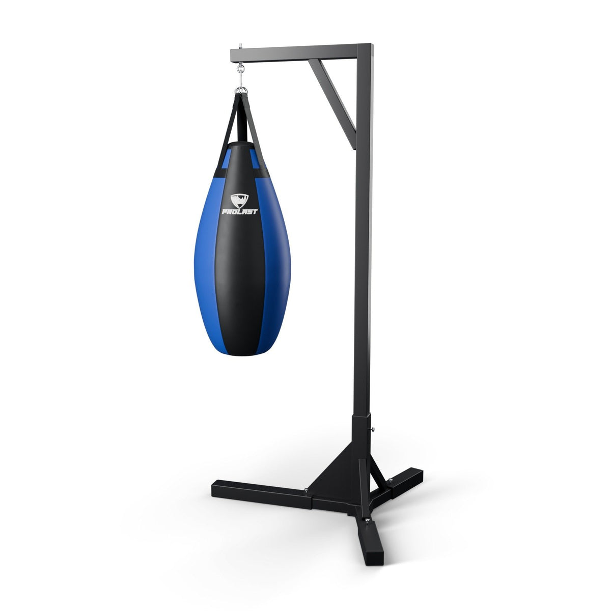 This teardrop bag hanging from a PROLAST single bag stand on a steel snap hook through its D-rings (stand sold separately)