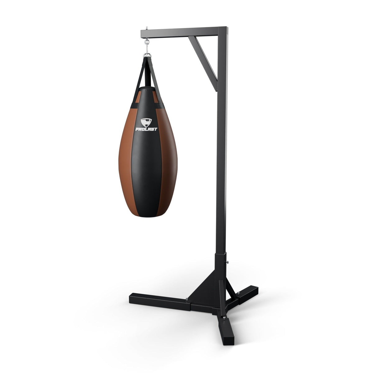 This teardrop bag hanging from a PROLAST single bag stand on a steel snap hook through its D-rings (stand sold separately)