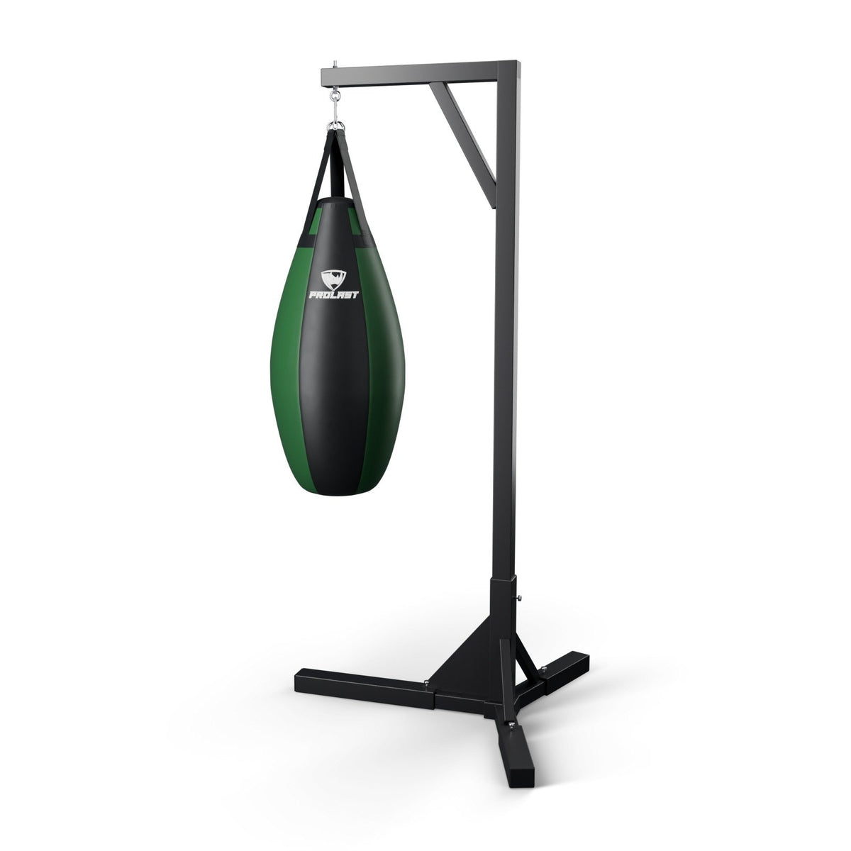 This teardrop bag hanging from a PROLAST single bag stand on a steel snap hook through its D-rings (stand sold separately)