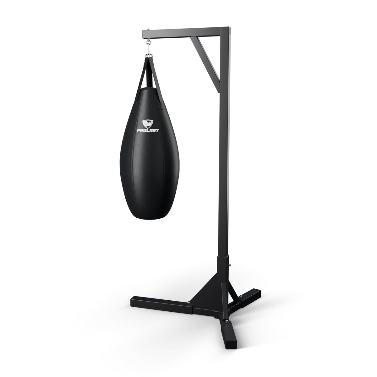 This teardrop bag hanging from a PROLAST single bag stand on a steel snap hook through its D-rings (stand sold separately)