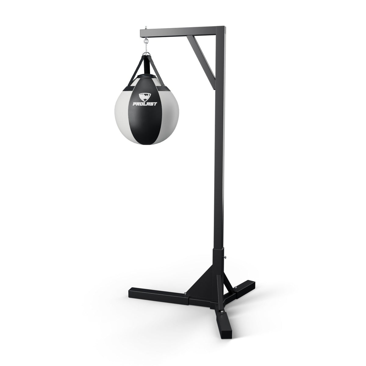 This wrecking ball hanging from a PROLAST single bag stand on a steel snap hook through its D-rings (stand sold separately)