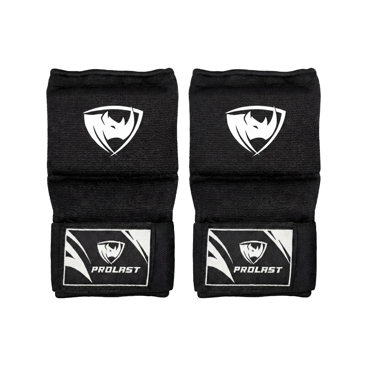 PROLAST Quick Wraps in black, back of both hands, the logo on the knuckles and on the wrist strap