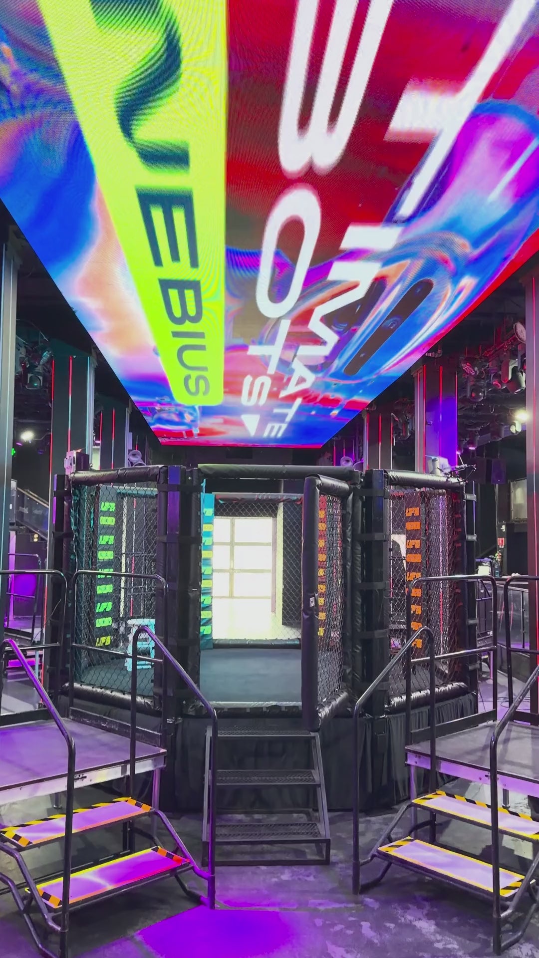 PROLAST MMA cage with stairs at a robot fight night