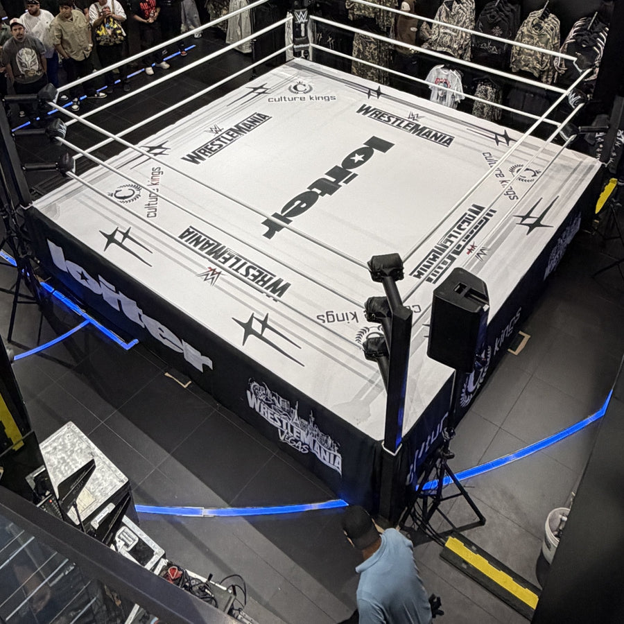 PROLAST boxing ring in a store with stairs, seen from above