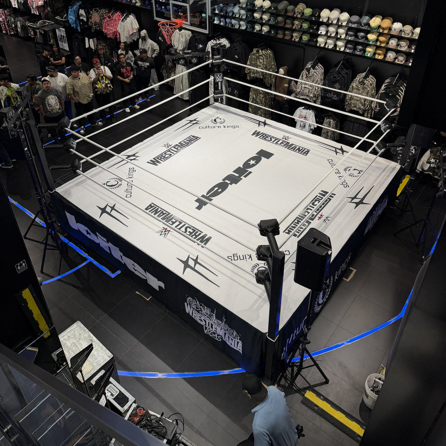 PROLAST boxing ring with a custom printed canvas inside a clothing store