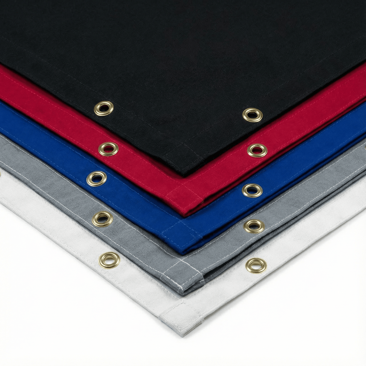PROLAST boxing ring canvas cover, five colors stacked at an angle: black, red, blue, grey and white with grommets