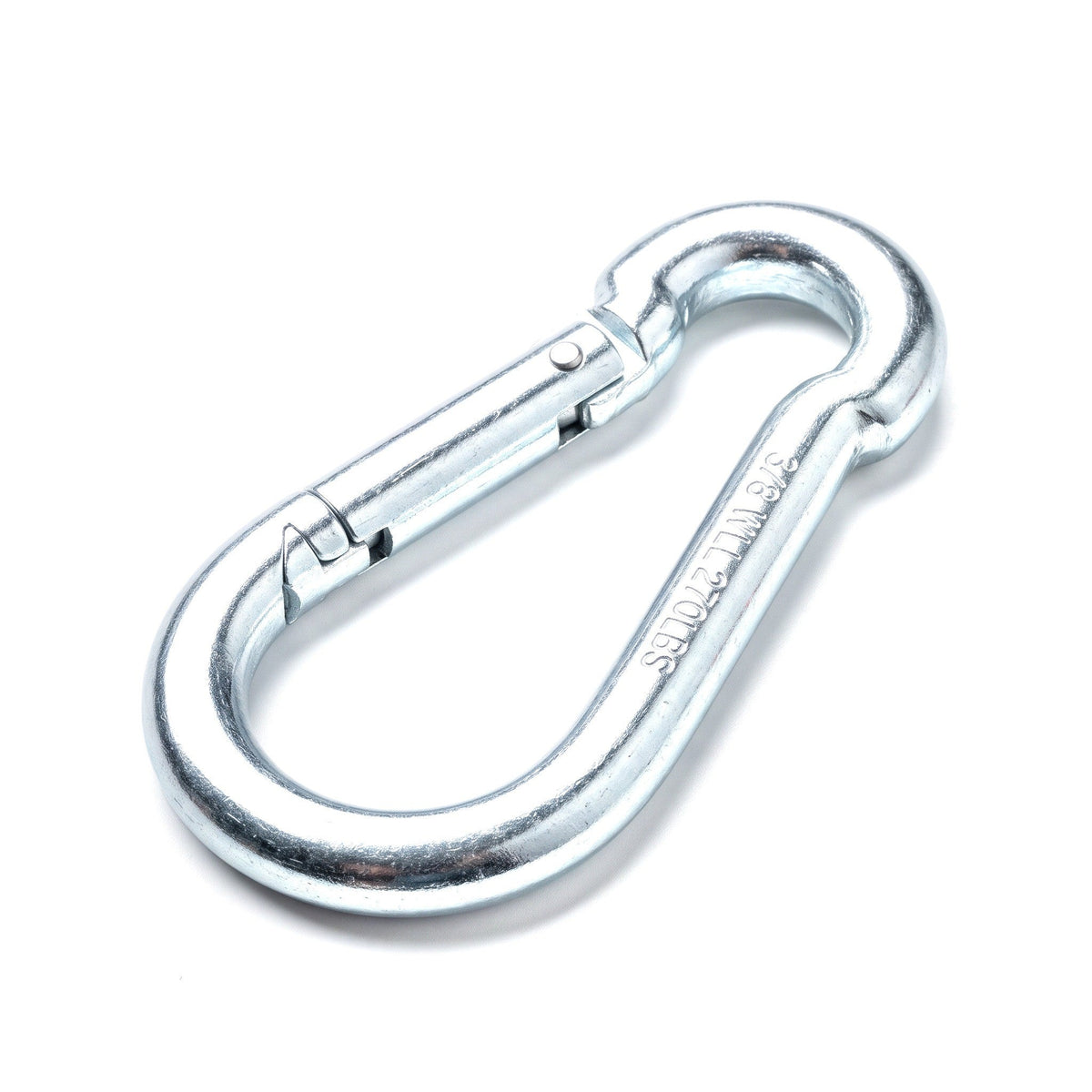 PROLAST heavy bag carabiner lying at an angle, showing the spring gate of the steel snap hook