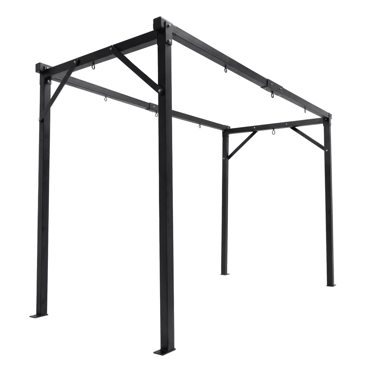 PROLAST heavy duty 8 heavy bag station stand, empty black frame with hanging points along the top beams