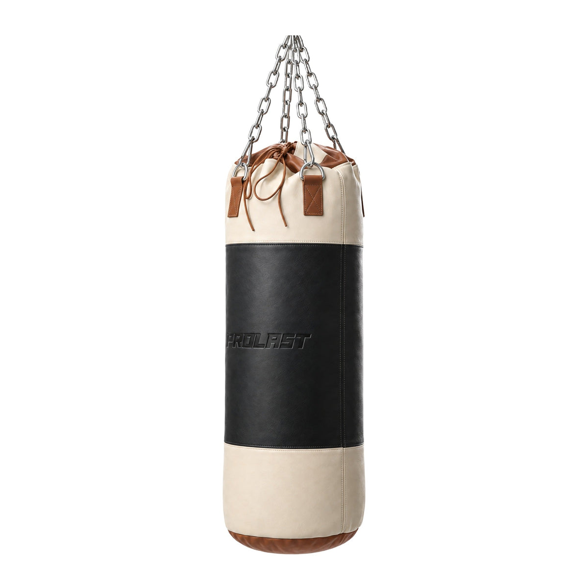 PROLAST Multi-Panel Leather Heavy Bag - Black / Cream, seen from the side