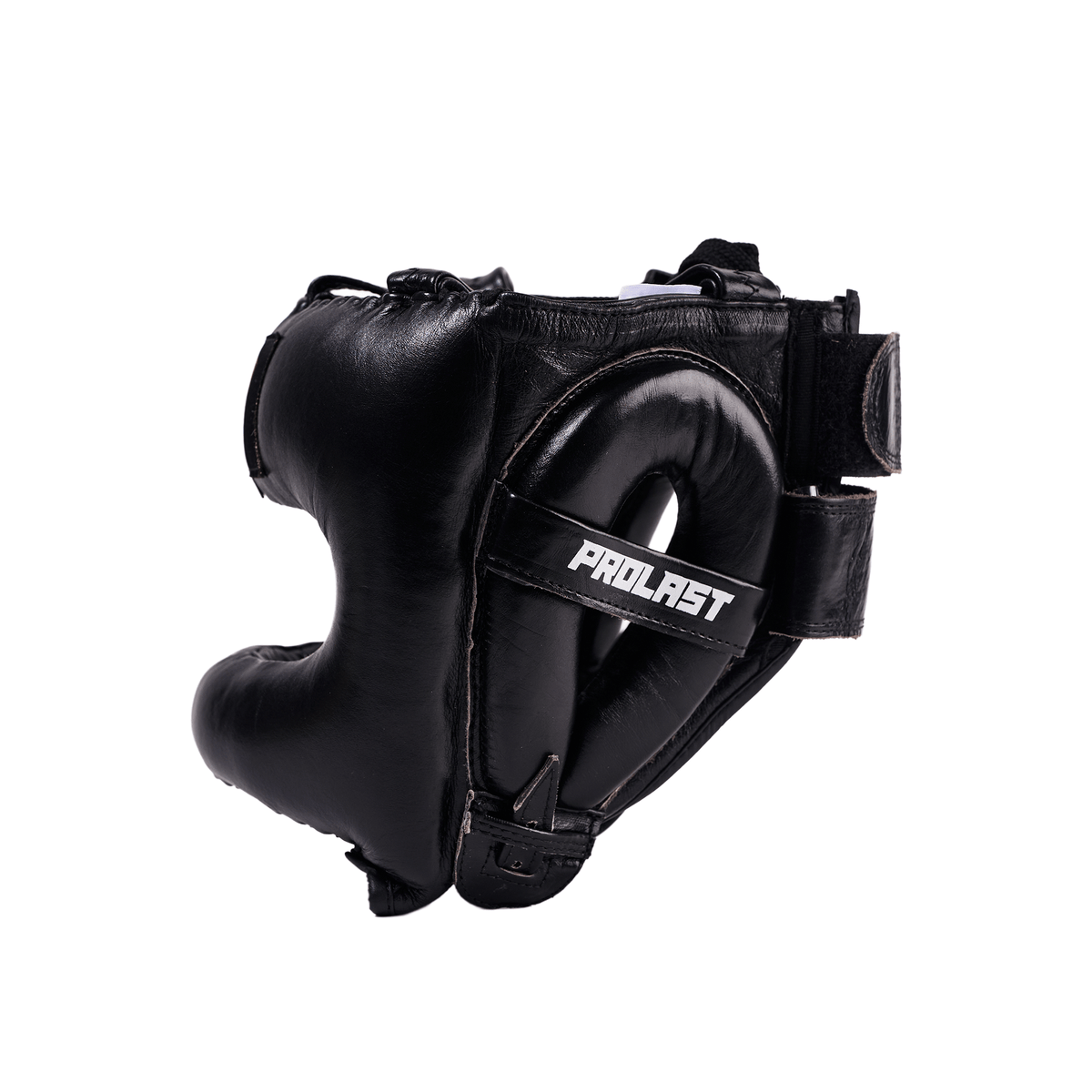 PROLAST nose bar face saver headgear in black, side view of the ear padding and PROLAST strap