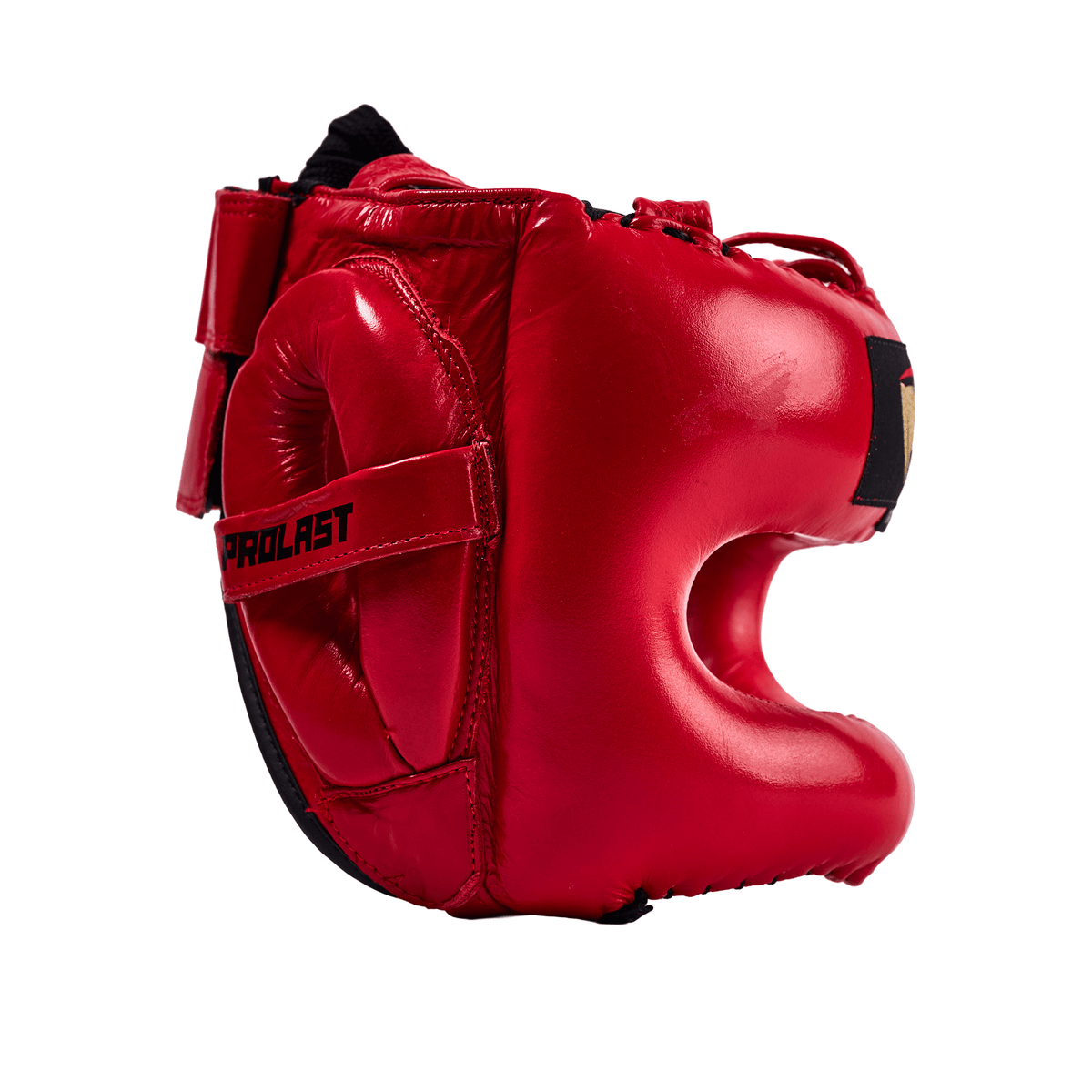 PROLAST nose bar face saver headgear in red, side view from the other side showing the nose bar profile