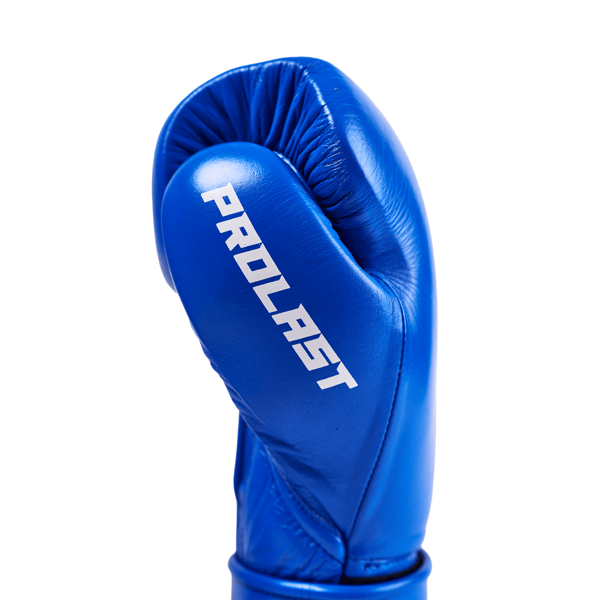PROLAST PG professional boxing gloves in cobalt blue, close-up of the other glove's side with PROLAST lettering