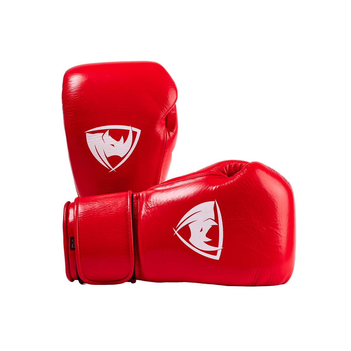 PROLAST PG professional boxing gloves in crimson red with Velcro strap, stacked pair with both white rhino logos showing