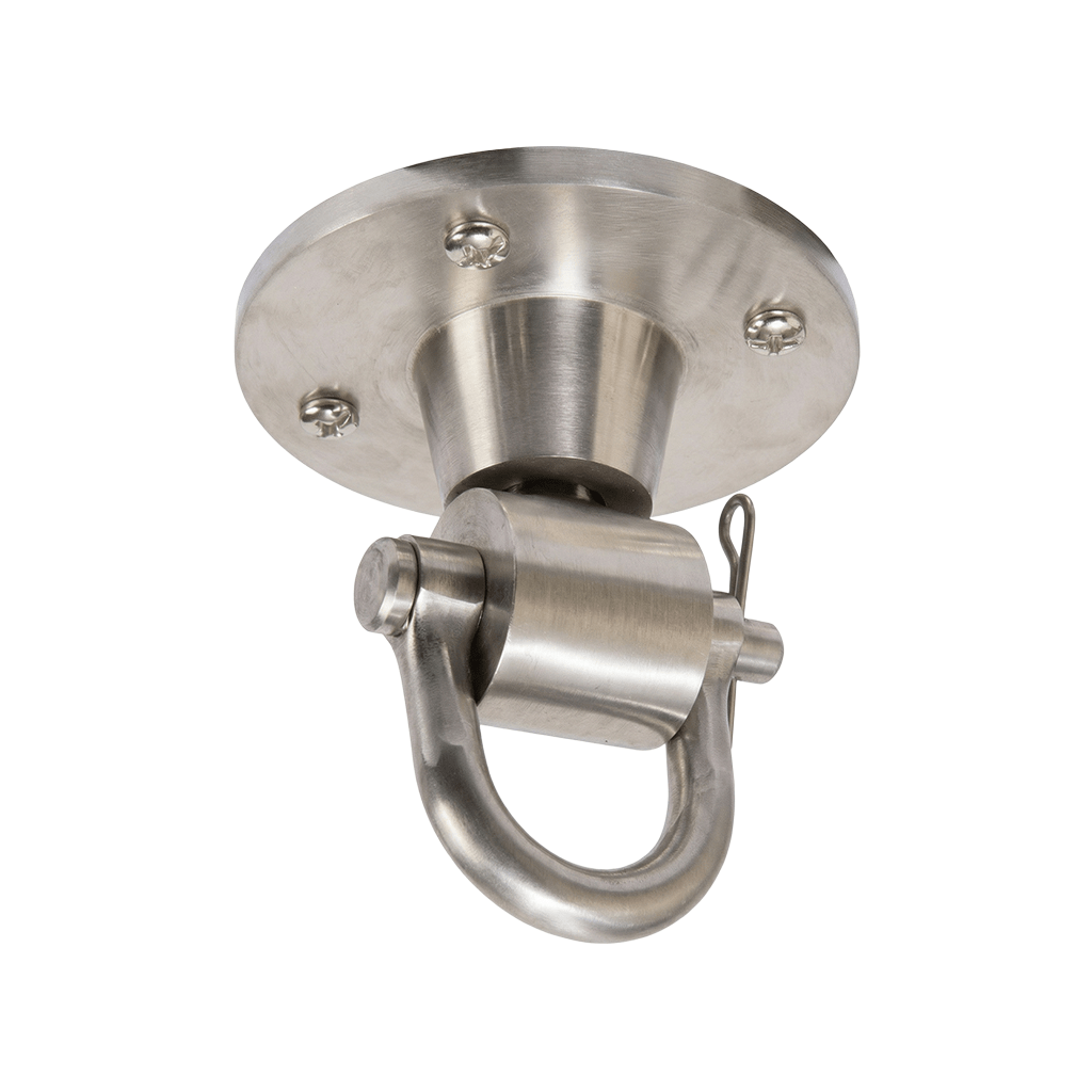 PROLAST PRO ELITE professional boxing speed bag swivel, angled view of the four-screw plate, shackle and cotter pin