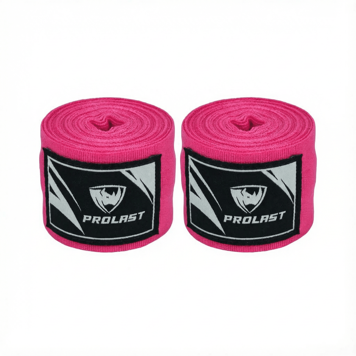 PROLAST 180 in professional boxing hand wraps in Pink, pair of rolled wraps side by side, logo labels facing front