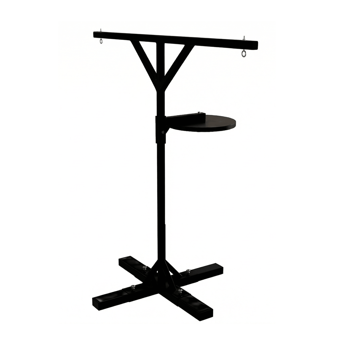 PROLAST professional boxing T double stand with speed bag platform, black steel T-arm with two eye hooks, cross base