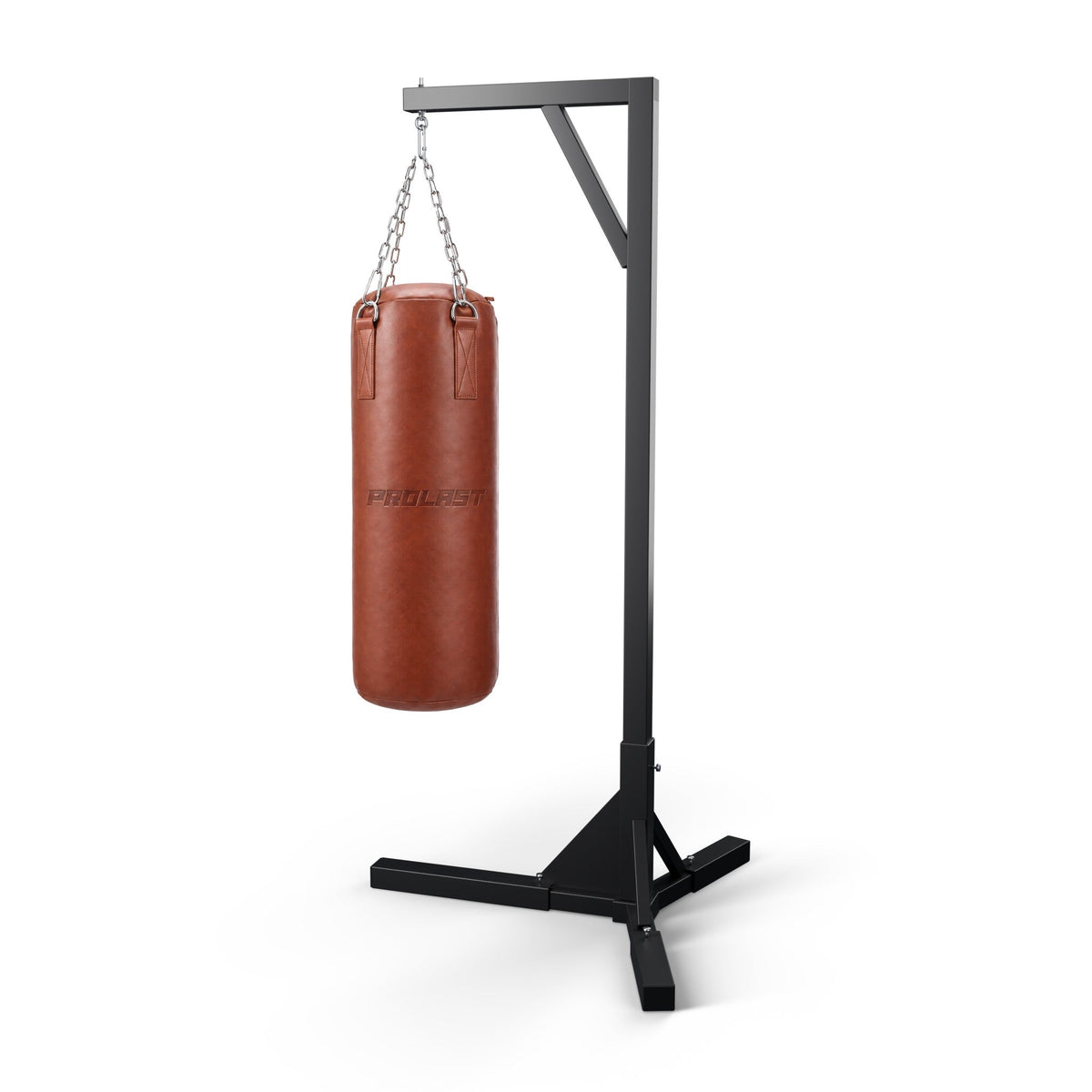 PROLAST Retro Brown Leather Heavy Bag hanging on its steel chain from a PROLAST bag stand (stand sold separately)